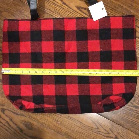 RED BLACK BUFFALO PLAID Flannel Christmas Holiday Tote Bag With Zipper Closure - Picture 7 of 8